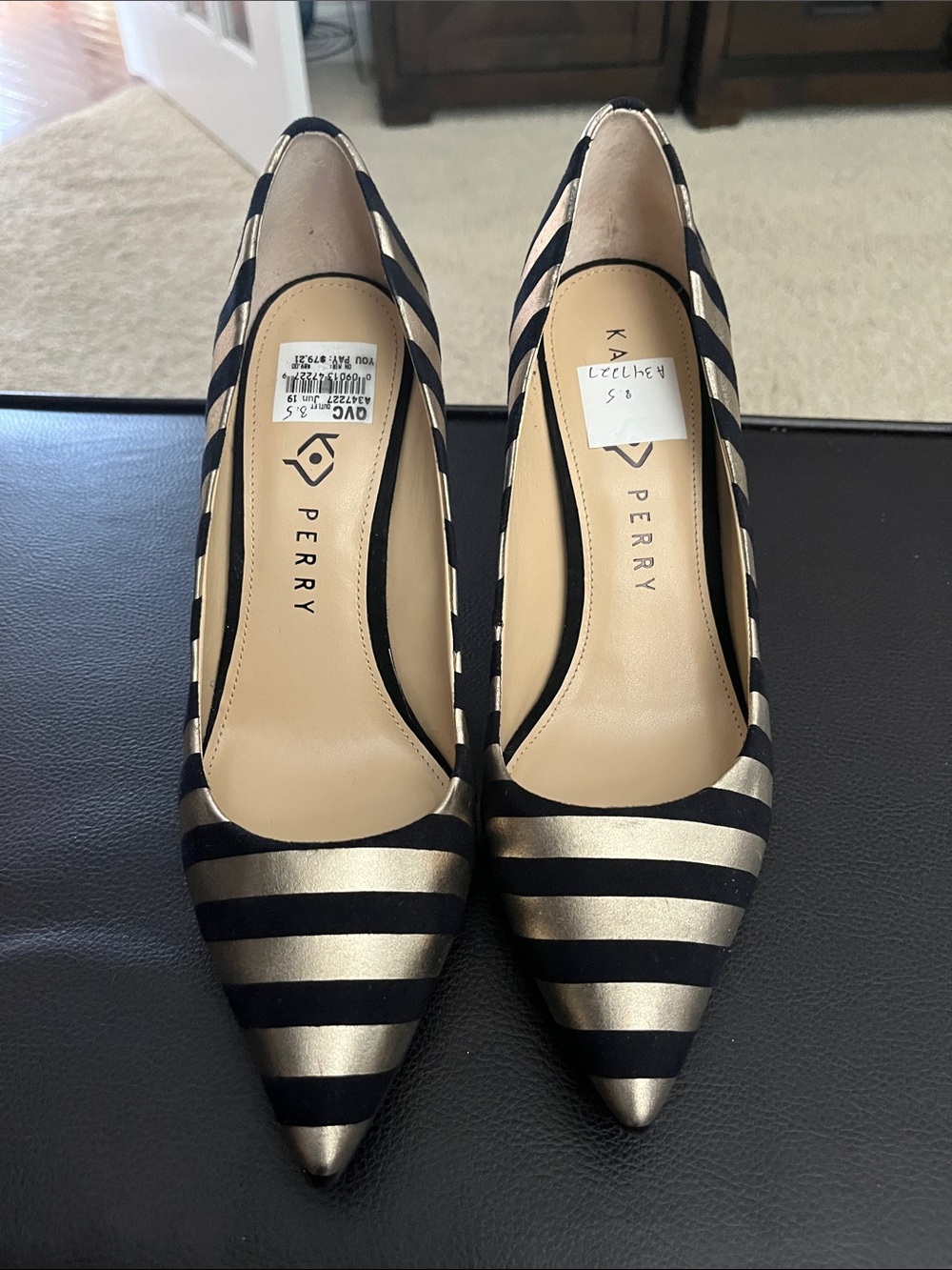 Katy Perry Collections Black and Gold Striped Pointed Pumps